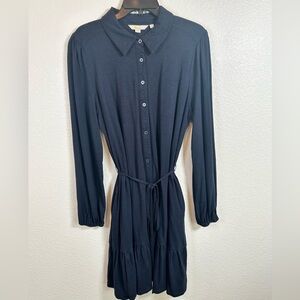 Boden Navy Blue Long Sleeve MiniShirt Dress Tiered Women’s Size 14R